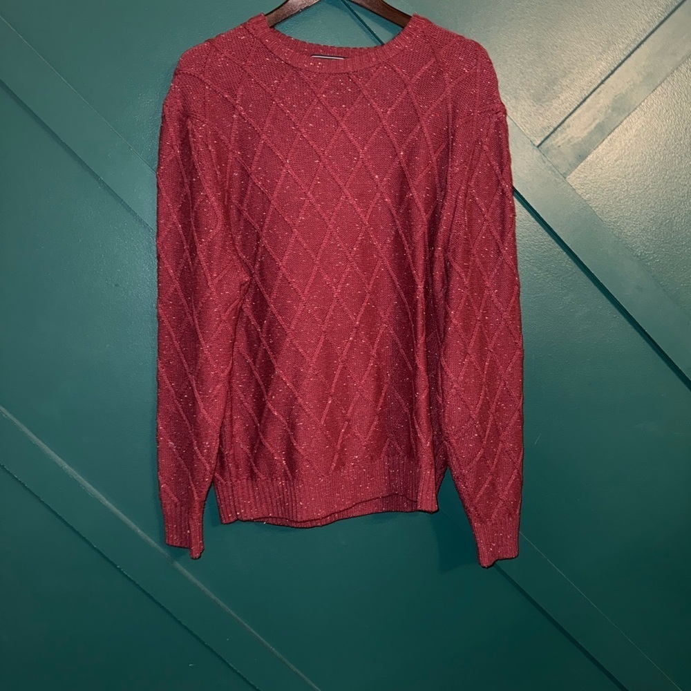 Crown & Ivy Red Diamond Knit Crewneck Sweater